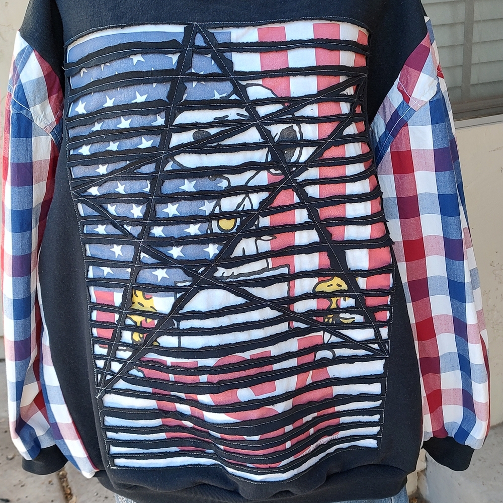 USA Snoopy Olympics With Flag Sweatshirt Upcycled - Black, Red, Blue